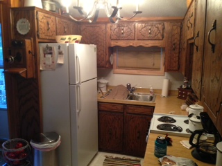 Old fridge position - note the room between fridge and opposite couter